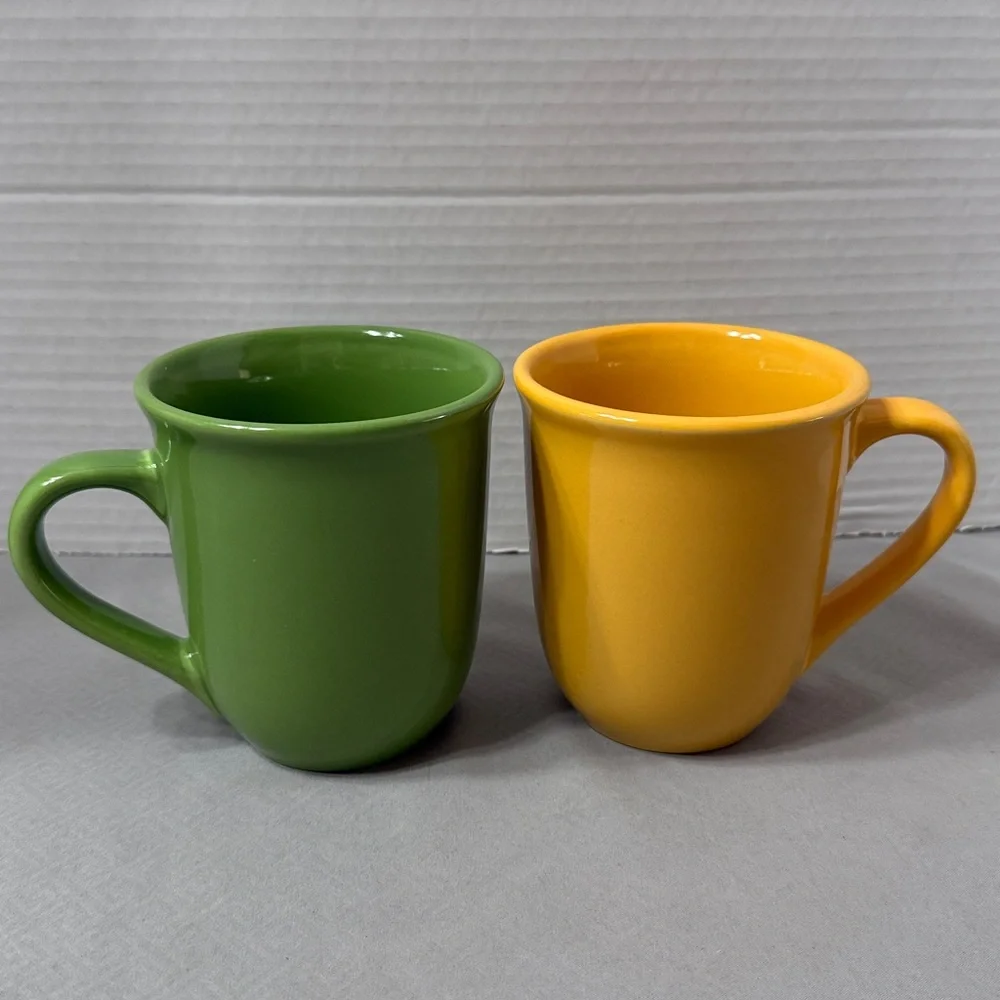 Mr Coffee Vibrant Green and Yellow Ceramic Coffee Mugs Cups Lot of 2 Retro